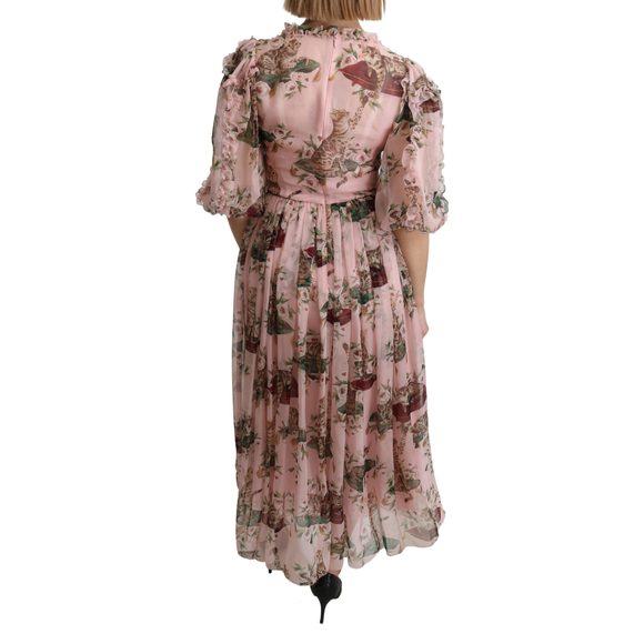 Dolce & Gabbana Pink Bengal Cat Print A-line Maxi Silk Dress - Picture 4 of 5